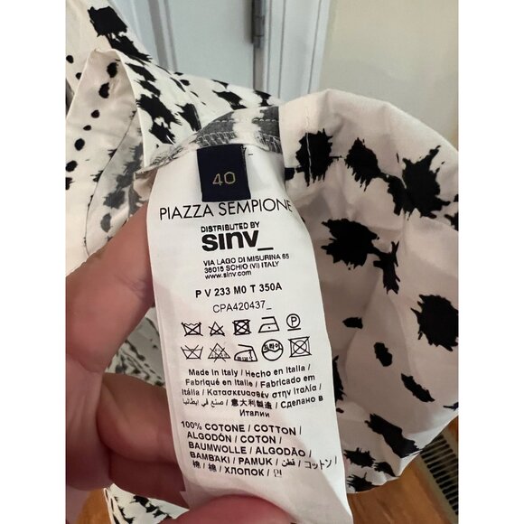 Piazza Sempione Dotted Striped Belted Midi Shirt Black White Dress Size‎ 40 US 4 - Picture 5 of 6